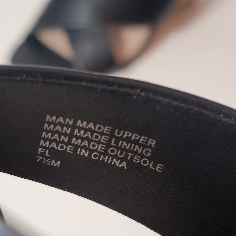 Charles David | Cork Wedge Black leather Cris Cross open toe Slip-on shoes 7.5 - Picture 12 of 12